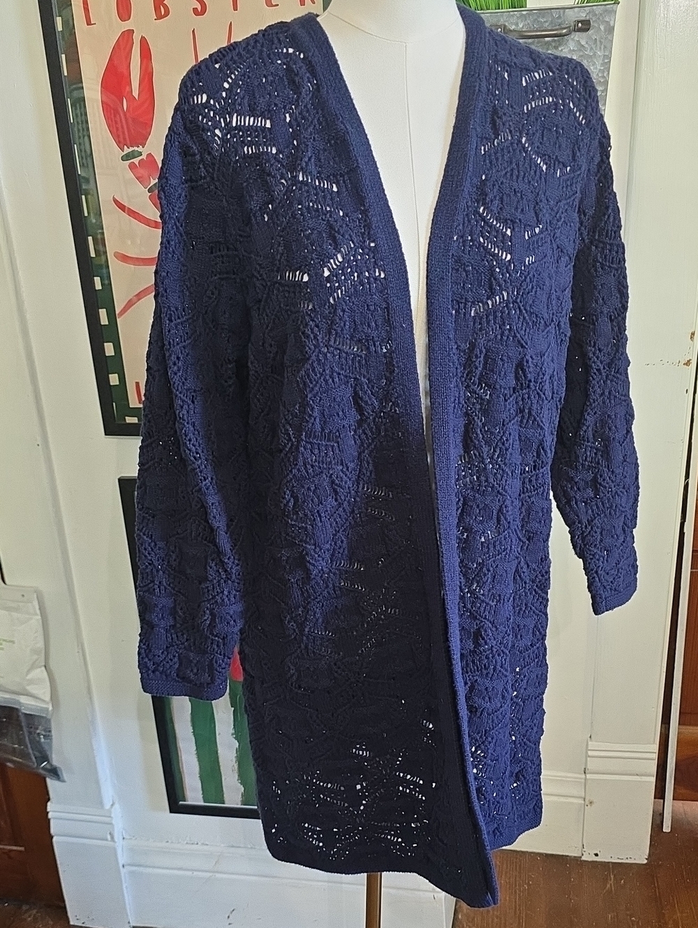 Lane Bryant Navy Crochet Open-Front Cardigan 18 20